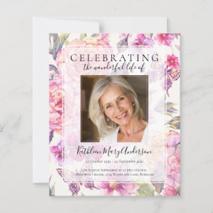 BUDGET Pink Floral Memorial Service Invitation