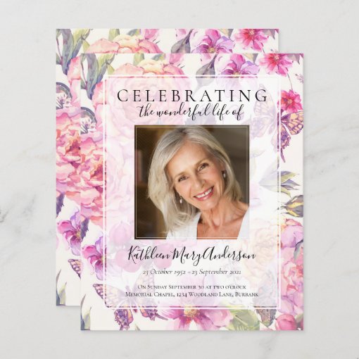 BUDGET Pink Floral Memorial Service Invitation | Zazzle