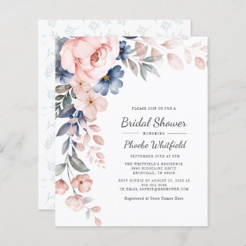 Budget Pink Floral Modern Bridal Shower Invitation