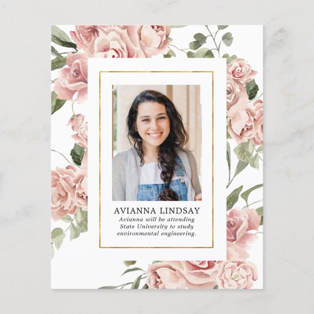 Budget Pink Floral Photo Graduation Party Invite (Back)