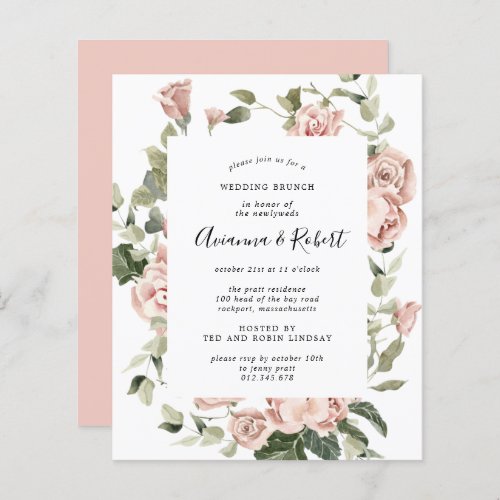 Budget Pink Floral Post Wedding Brunch Invitation