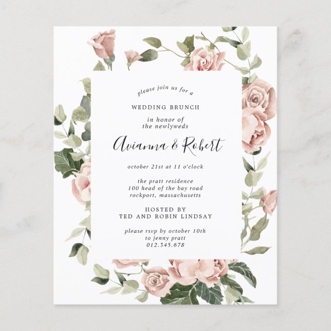 Budget Pink Floral Post Wedding Brunch Invitation Flyer (Front)