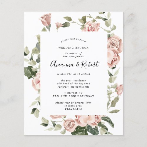 Budget Pink Floral Post Wedding Brunch Invitation Flyer