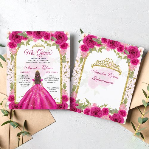 BUDGET Pink Floral Princess Gold Quinceanera