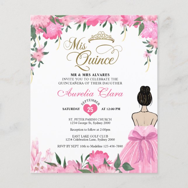 BUDGET Pink Floral Princess Mis Quince Quinceañera (Front)