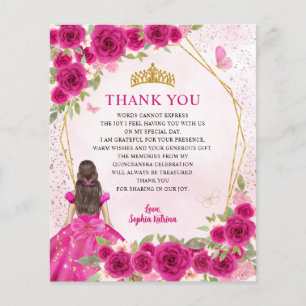 Budget Pink Floral Princess Quinceañera Thank You
