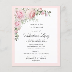 Budget Pink Floral Quinceanera Party Invitation