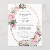 Elegant Blush Pink Floral Quinceanera Invitation