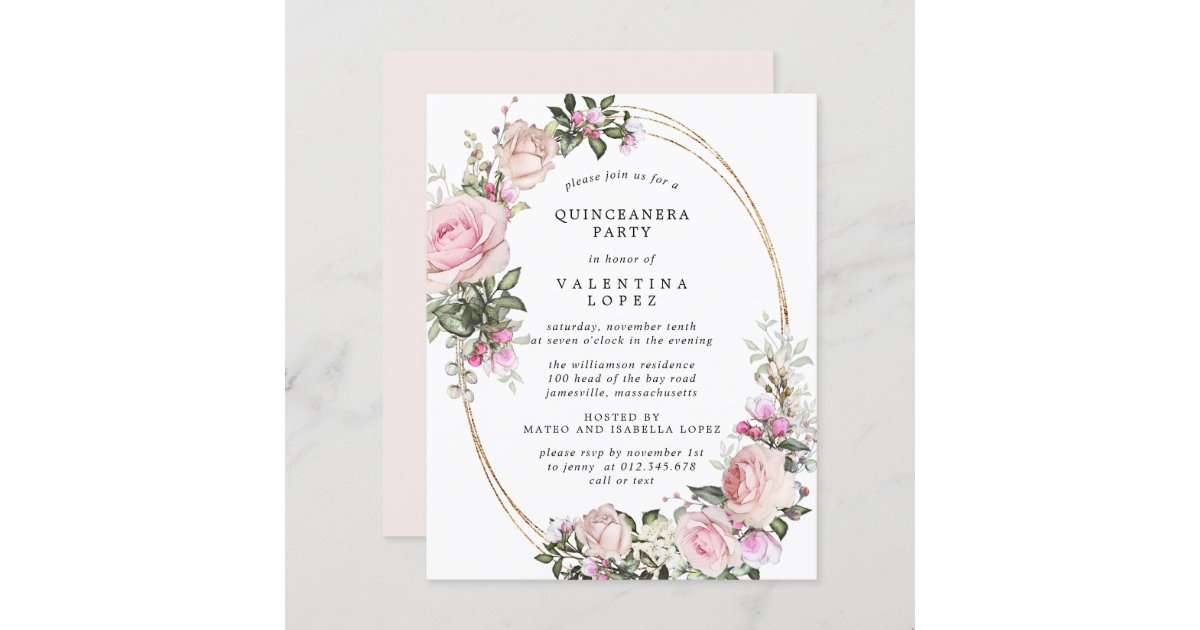 Budget Pink Floral Quinceanera Party Invitation | Zazzle