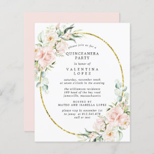 Budget Pink Floral Quinceanera Party Invitation