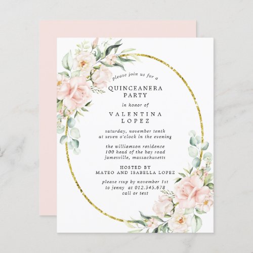 Budget Pink Floral Quinceanera Party Invitation