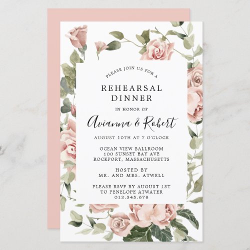 Budget Pink Floral Rehearsal Dinner Invitation