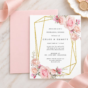 Budget Pink Floral Rehearsal Dinner Invitation