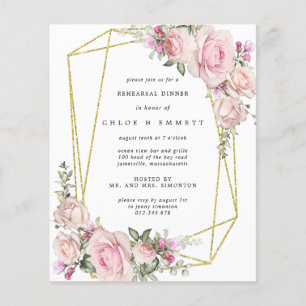 Budget Pink Floral Rehearsal Dinner Invitation