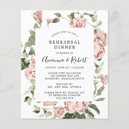 Budget Pink Floral Rehearsal Dinner Invitation Flyer