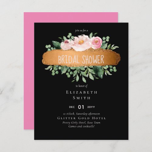 Budget Pink Floral Rose Gold Glitter Look Wedding