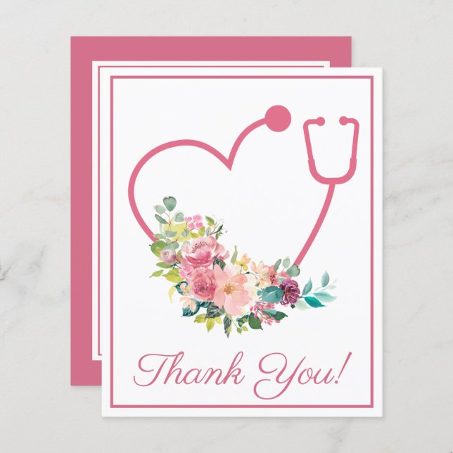 BUDGET Pink Floral Stethoscope Heart Thank You (Front/Back)