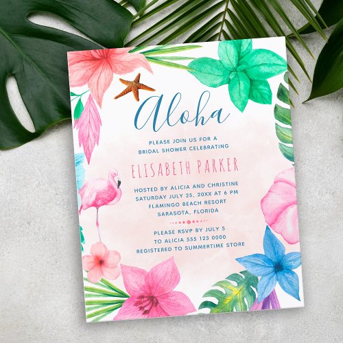 Budget pink floral summer bridal shower invitation