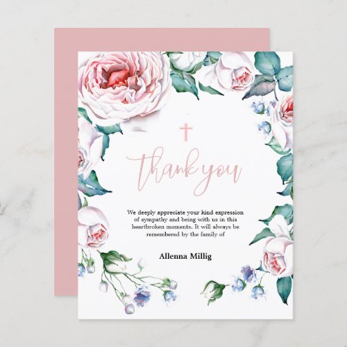 Budget Pink floral Thank You Funeral Memorial Card