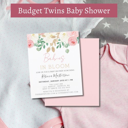 Budget Pink Floral Twins Baby Shower Invitation