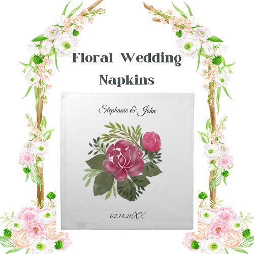 Budget Pink Floral Wedding  Cloth Napkin