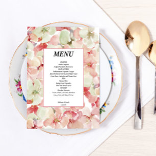 Budget Pink Floral wedding Menu Flyer