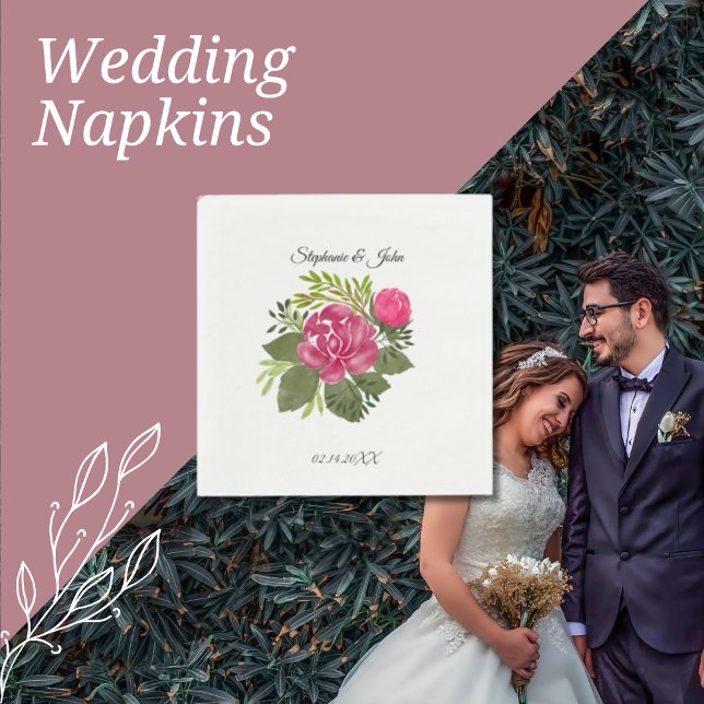 Budget Pink Floral Wedding  Napkins (Floral Wedding Napkins)