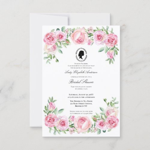 Budget Pink Florals Bridgerton Bridal Shower Invitation