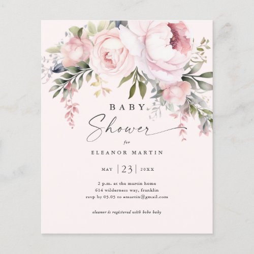 Budget Pink Flowers Garden Baby Shower Invitation