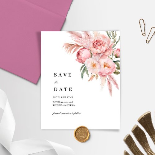 Budget Pink Flowers Pampas Grass Save the Date