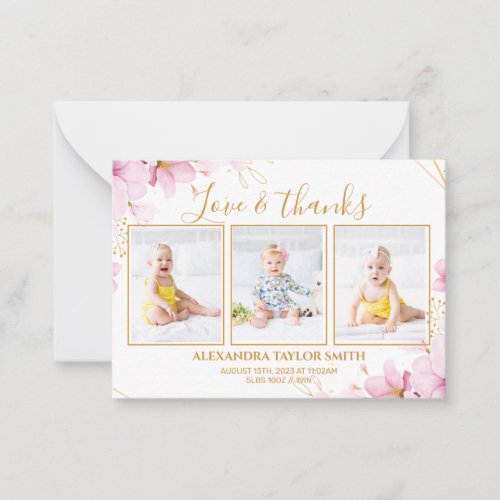 Budget Pink Flowers Photo Baby Thank You Card