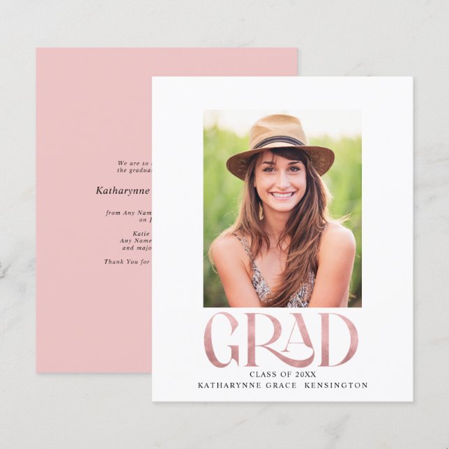 Budget Pink Foil Graduation Party Announcement (Front/Back)