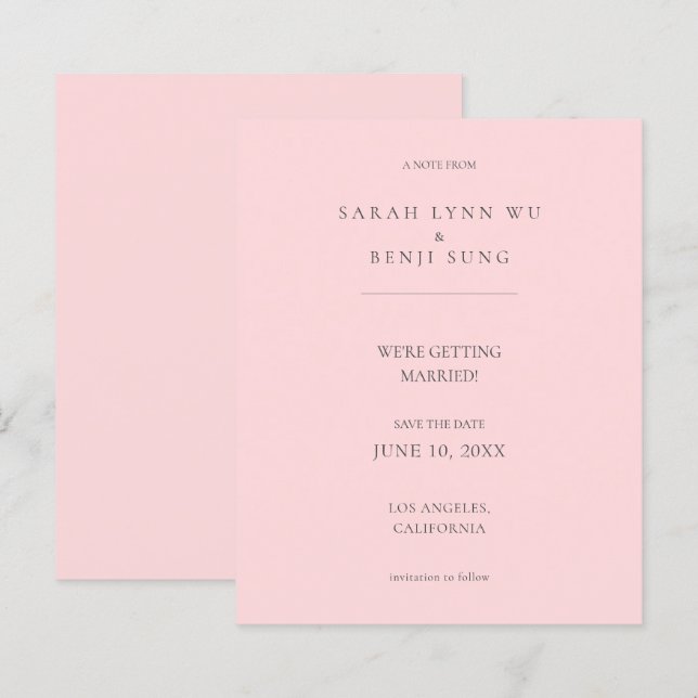 Budget Pink G Minimalist Mod 2V2 Save the Date (Front/Back)