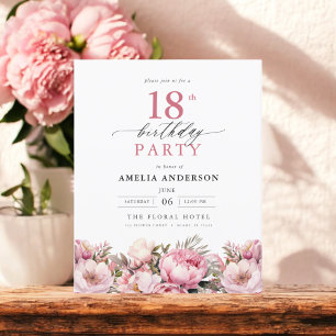 Budget Pink Garden Floral 18th Birthday Invitation Flyer