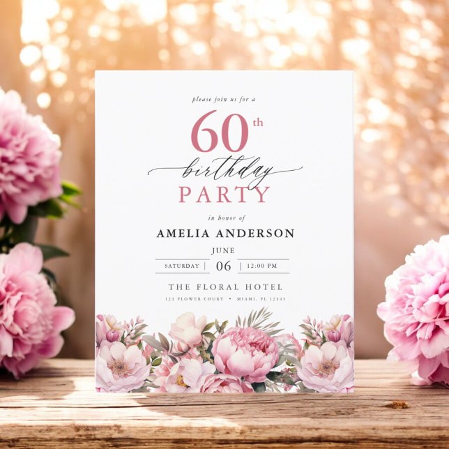 Budget Pink Garden Floral 60th Birthday Invitation (Creator Uploaded)
