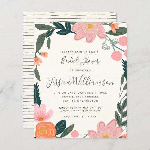 Budget Pink Garden Floral Bridal Shower Invite