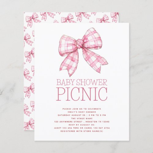 Budget Pink Gingham Bow Baby Shower Picnic