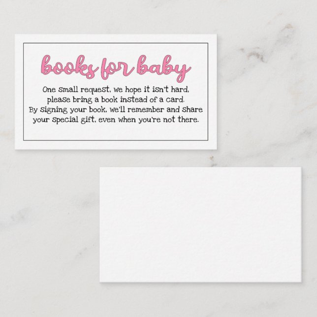 Budget Pink/Girl "Books for Baby" Insert (Front/Back)