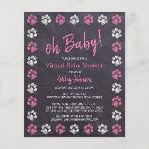 Budget Pink Girl Paw Print Virtual Baby Shower