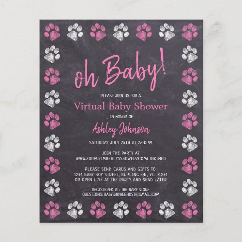 Budget Pink Girl Paw Print Virtual Baby Shower