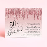Budget Pink Glitter 50th Birthday Party Invitation<br><div class="desc">Elegant,  chic and budget-friendly 50th birthday party invitation featuring "50 & Fabulous" written in stylish script against an ombre pink background,  with pink and rose gold faux glitter dripping down. You can personalize with her name and the party details.</div>