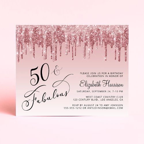 Budget Pink Glitter 50th Birthday Party Invitation