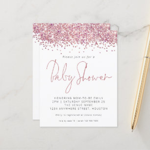 Budget Pink Glitter Baby Shower Invitation