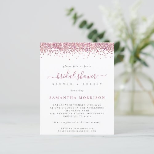 Budget Pink Glitter Bridal Shower Invite