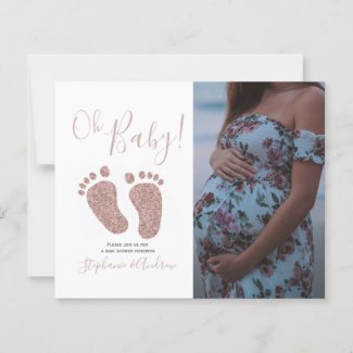 Budget Pink Glitter Feet Baby Shower Invitation