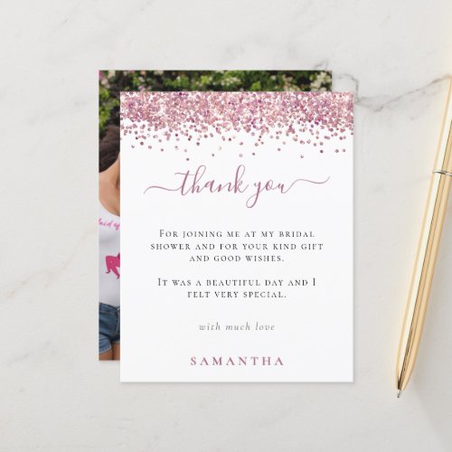 Budget Pink Glitter Photo Bridal Shower Thank You