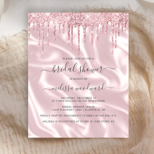 Budget Pink Glitter Satin Bridal Shower Invite