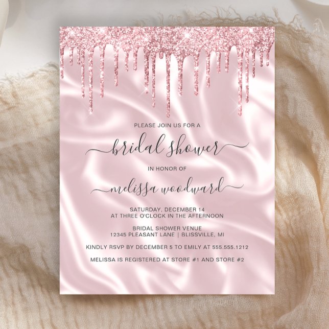 Budget Pink Glitter Satin Bridal Shower Invite (Creator Uploaded)