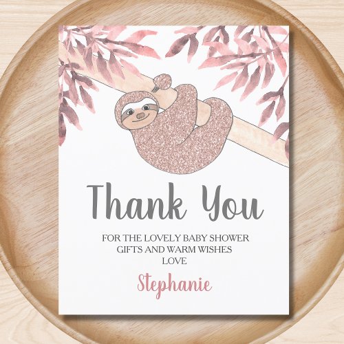 Budget Pink Glitter Sloth Baby Shower Thank You