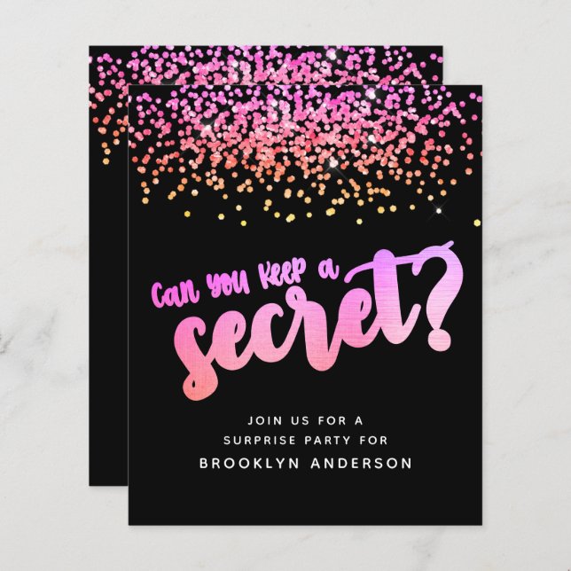 BUDGET Pink Glitter Surprise Party Invitation (Front/Back)